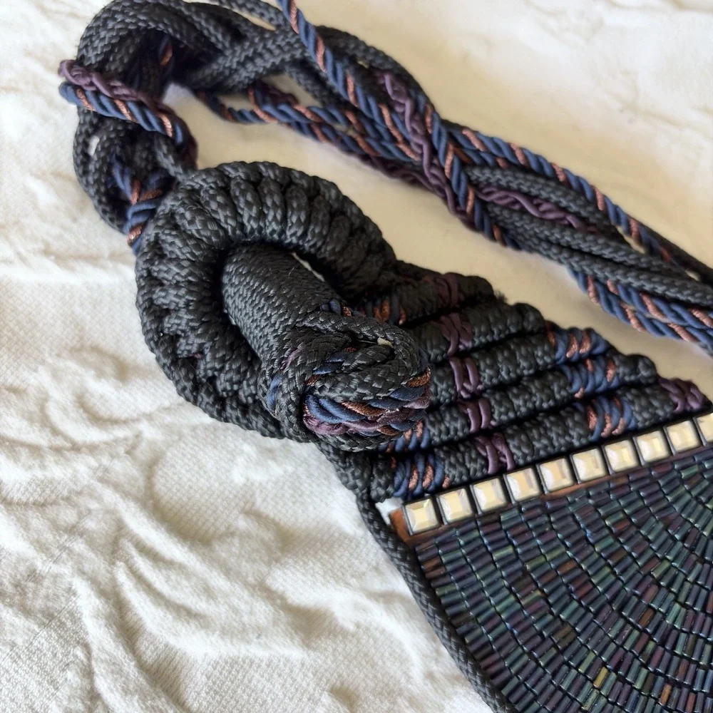 Vtg 70s 80s Signed Manett Macrame Beaded Boho Hippie Belt Couture Sz 34-36